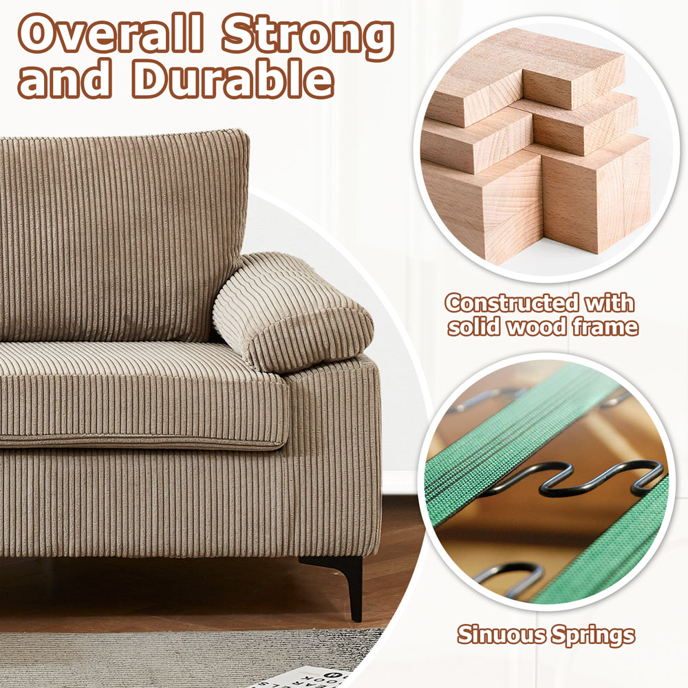 Ovios 100.02" Living Room Sofa Reversible Chaise Corduroy Fabric with Ottoman