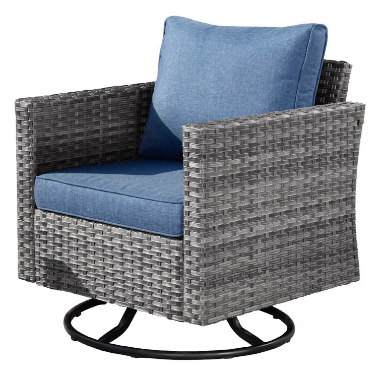 Ovios Patio Furniture 11-Piece Outdoor Sectional Sofa Set with Wicker Rocking Swivel Chairs and 42.12'' Fire Pit