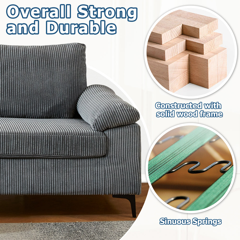 Ovios 100.02" Living Room Sofa Reversible Chaise Corduroy Fabric with Ottoman