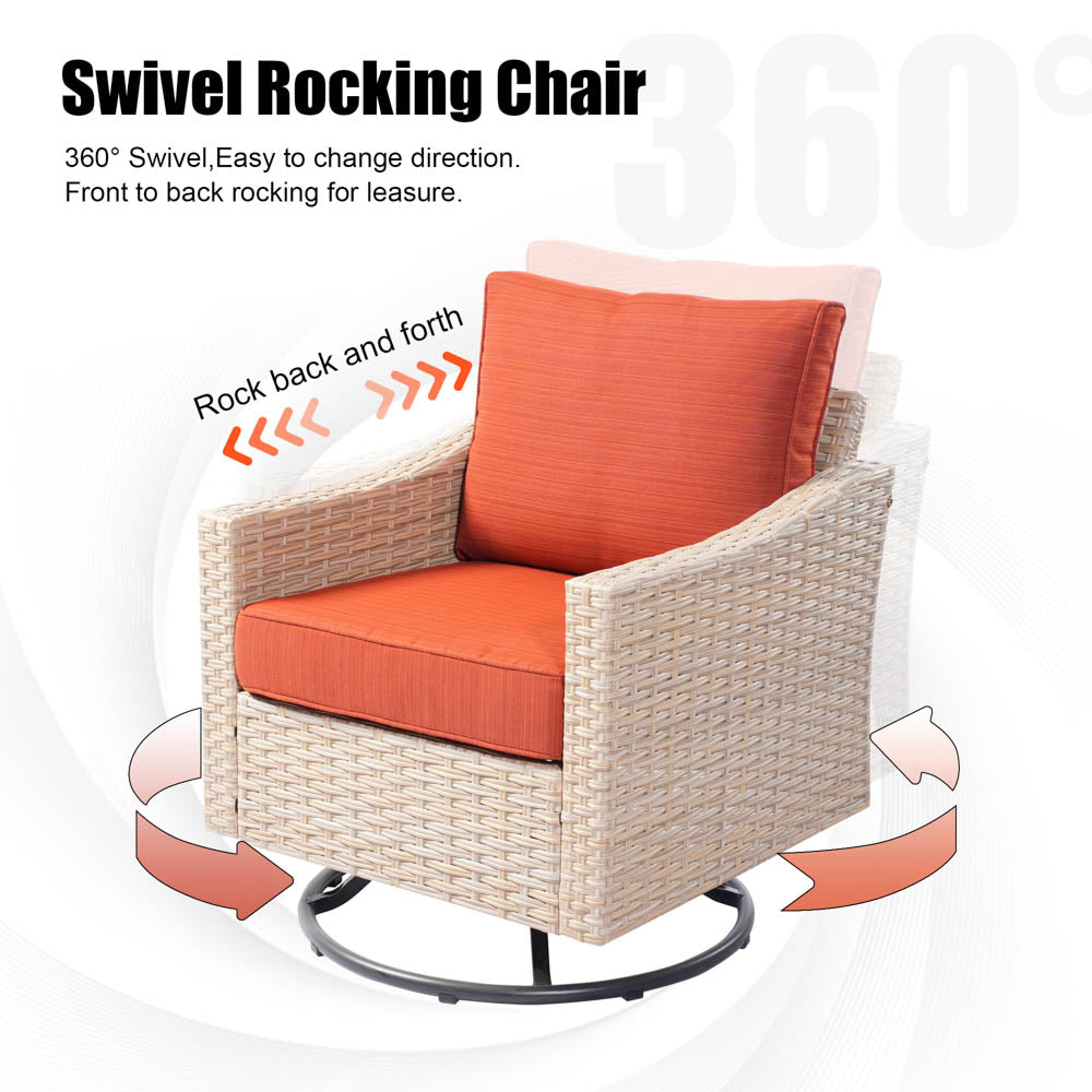 Ovios Athena Series Outdoor Patio Furniture Set 3-Piece, Swivel Chairs and Side Table