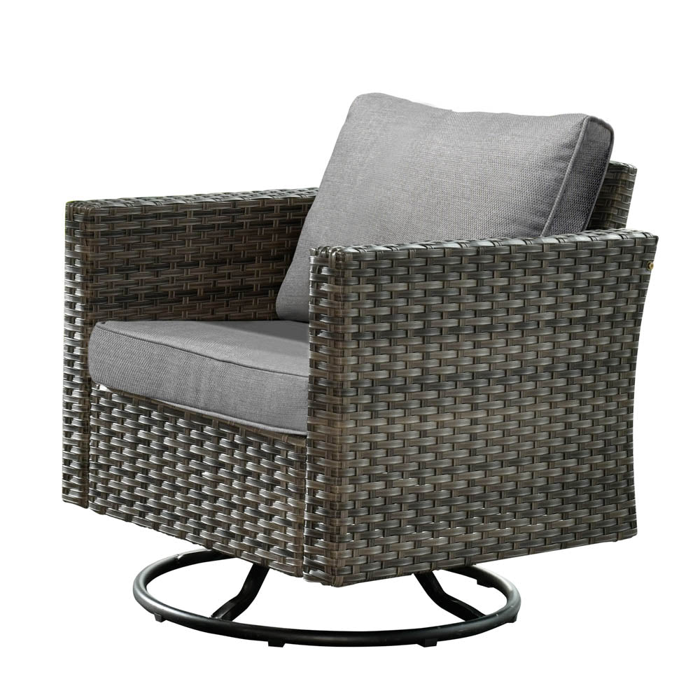 Ovios Patio Vultros 7-Piece Set With Swivel Chair and Rectangle 42'' Propane Fire Pit Table