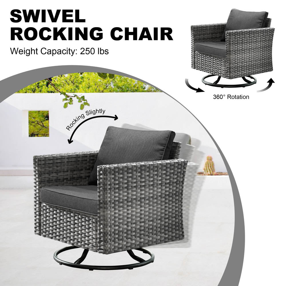 OVIOS Patio Vultros 8-Piece Set With Swivel Chair and Rectangle 42'' Propane Fire Pit Table