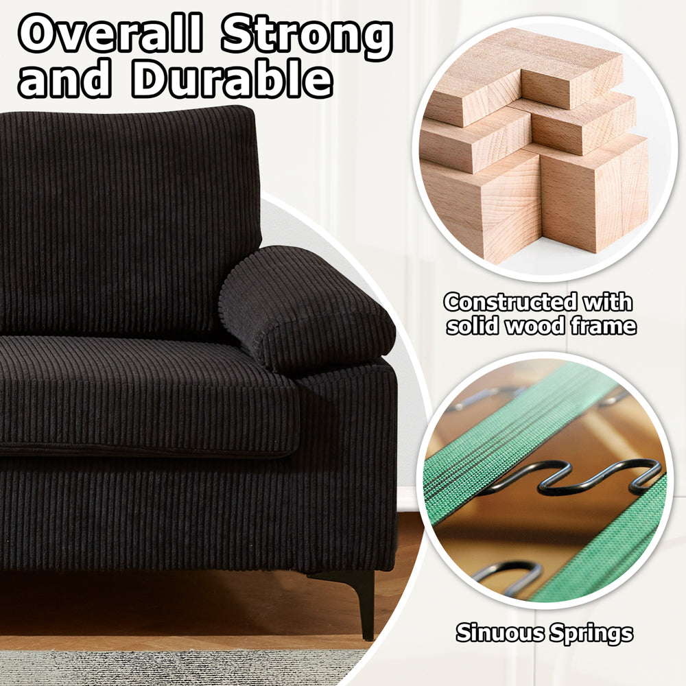 Ovios 100.02" Living Room Sofa Reversible Chaise Corduroy Fabric with Ottoman