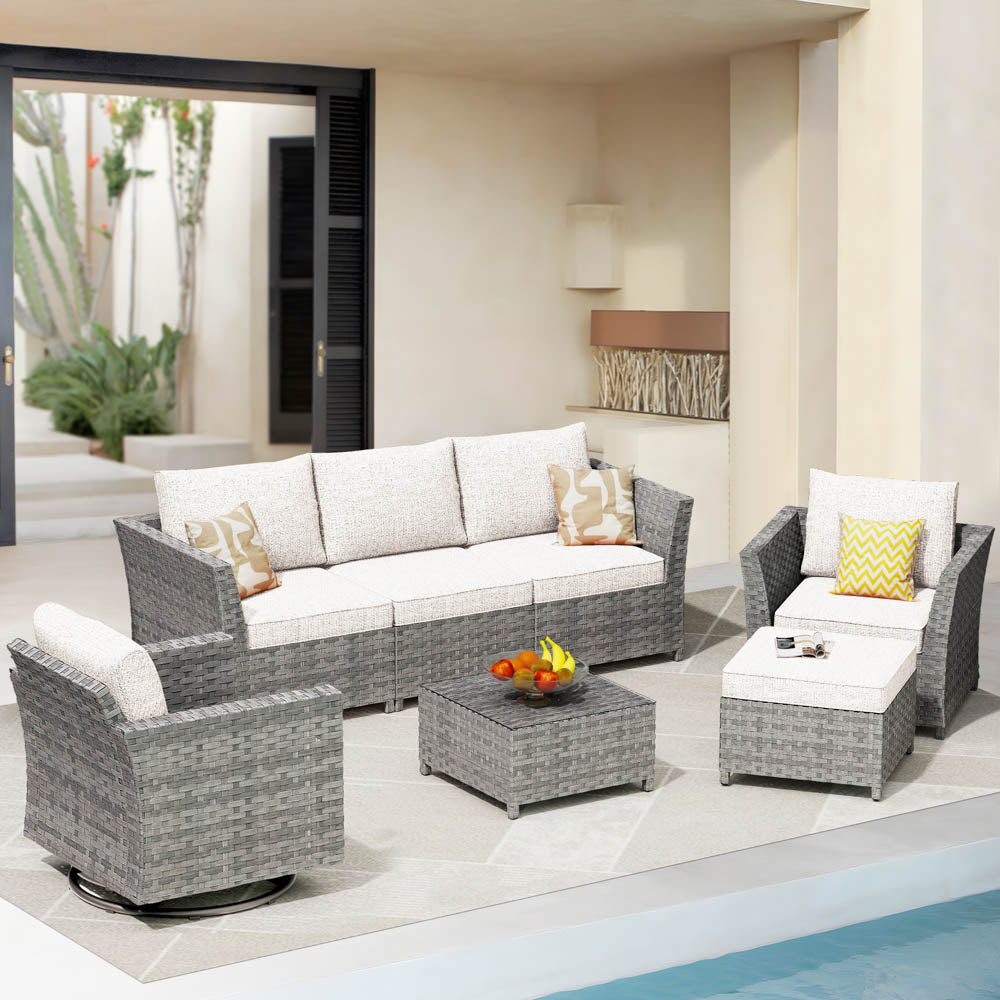 OVIOS New Rimaru Series Patio Furniture Set 7-Piece include Swivel Chairs Set Partially Assembled