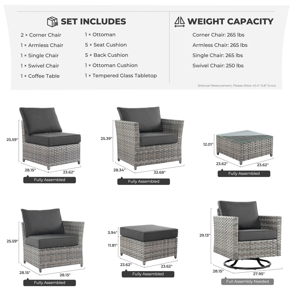 OVIOS New Rimaru Series Patio Furniture Set 7-Piece include Swivel Chairs Set Partially Assembled