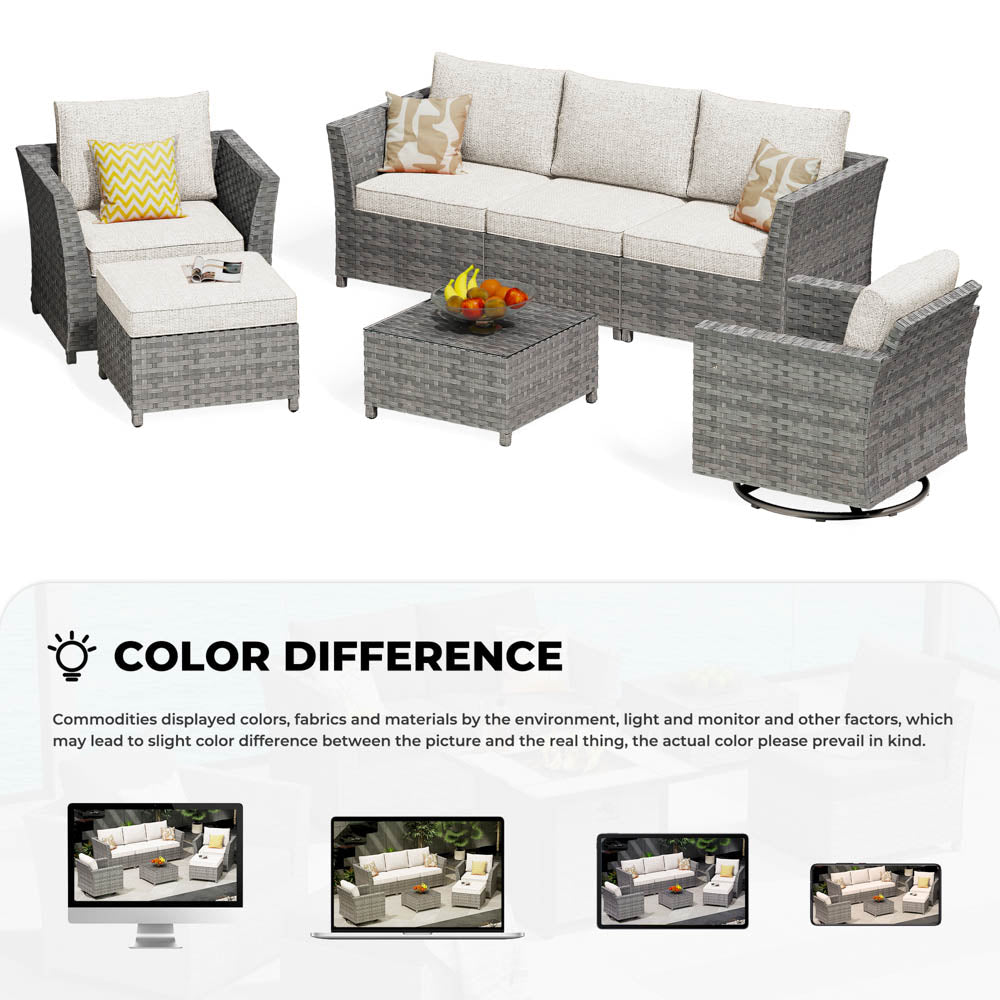 OVIOS New Rimaru Series Patio Furniture Set 7-Piece include Swivel Chairs Set Partially Assembled