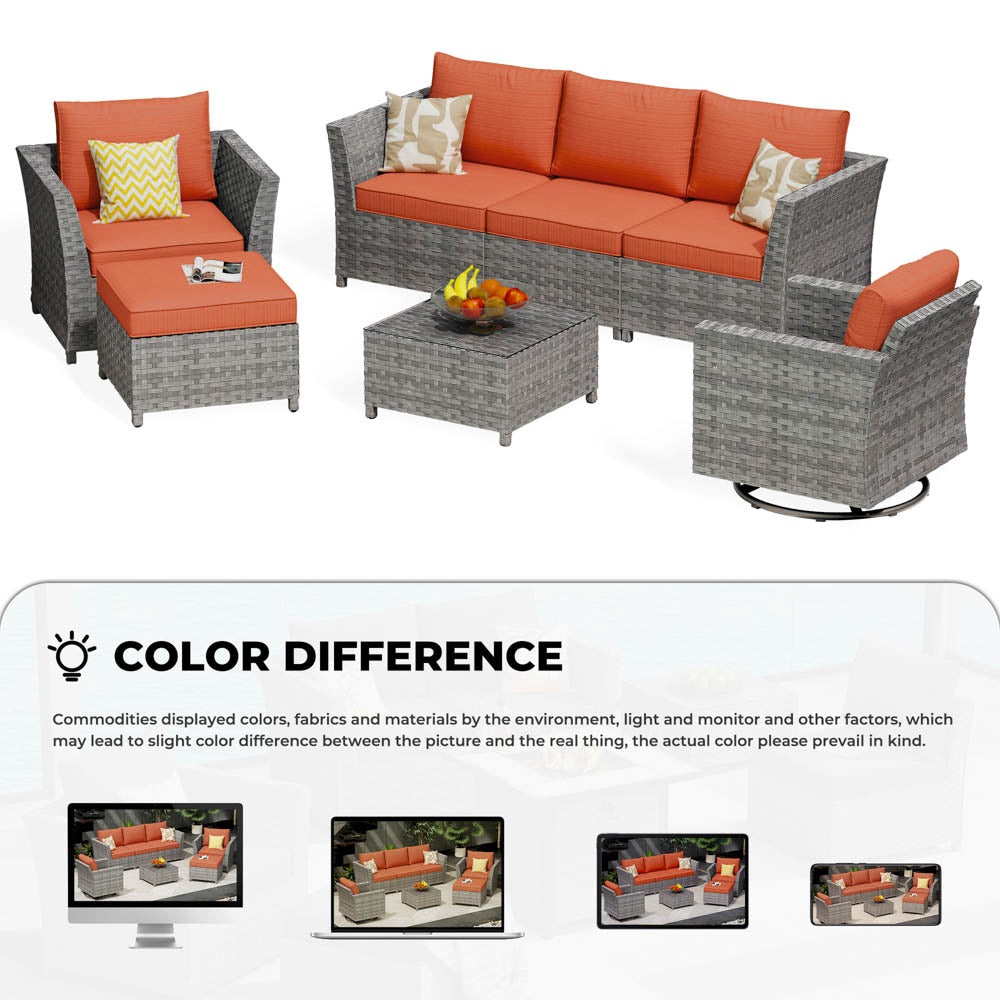 OVIOS New Rimaru Series Patio Furniture Set 7-Piece include Swivel Chairs Set Partially Assembled