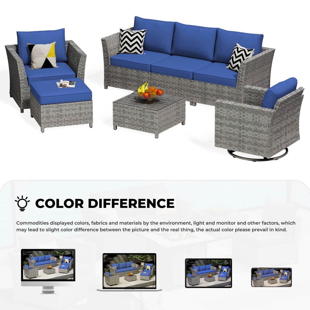 OVIOS New Rimaru Series Patio Furniture Set 7-Piece include Swivel Chairs Set Partially Assembled