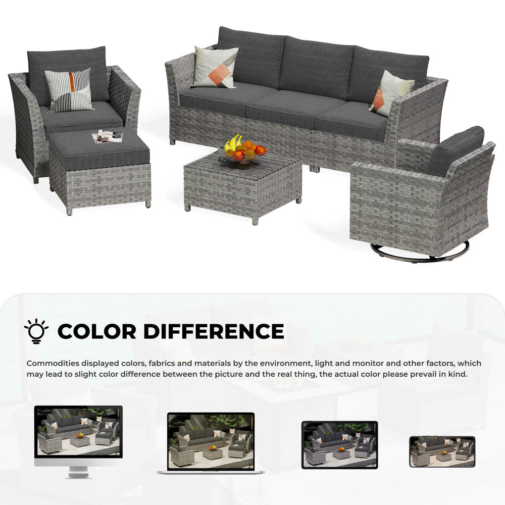 OVIOS New Rimaru Series Patio Furniture Set 7-Piece include Swivel Chairs Set Partially Assembled