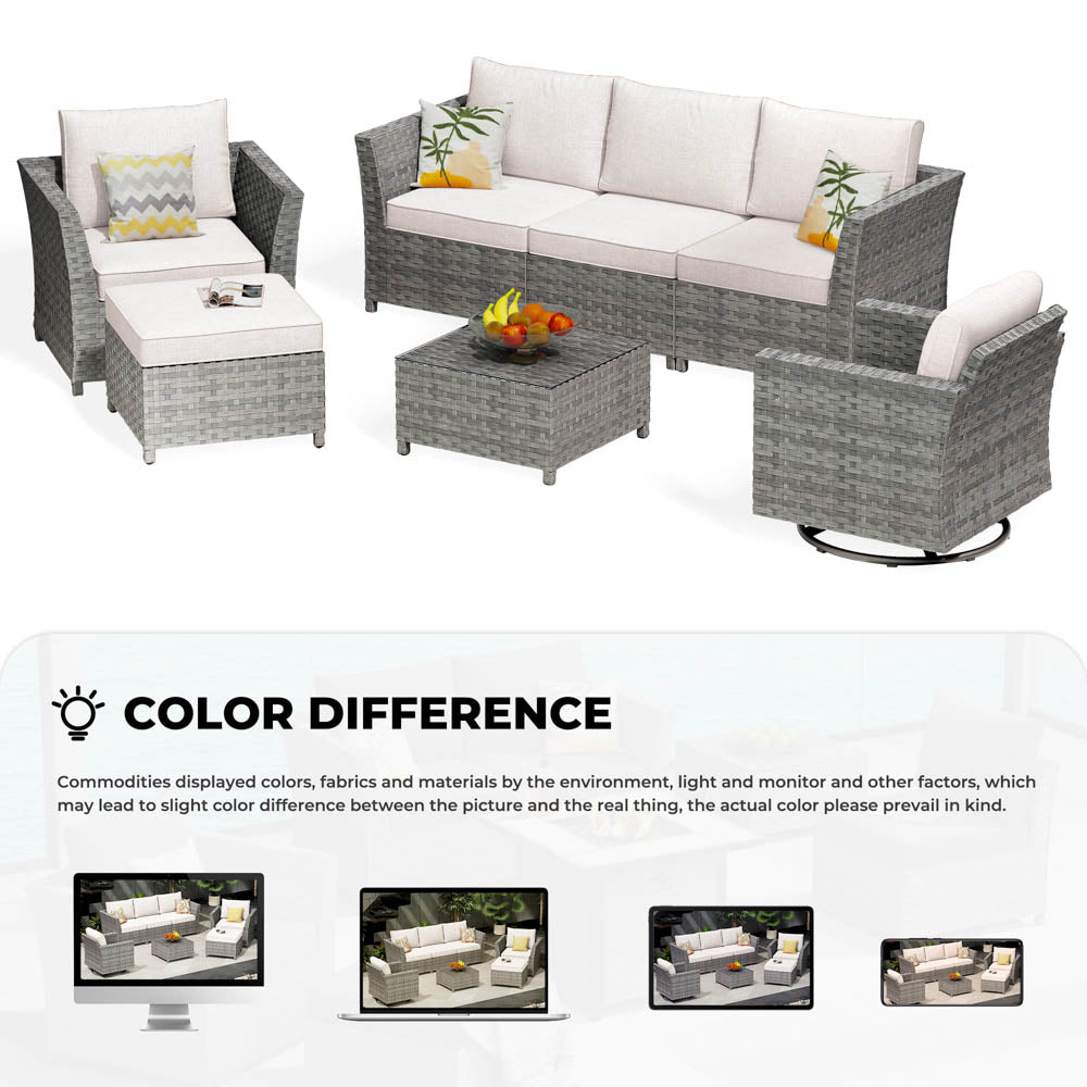 OVIOS New Rimaru Series Patio Furniture Set 7-Piece include Swivel Chairs Set Partially Assembled