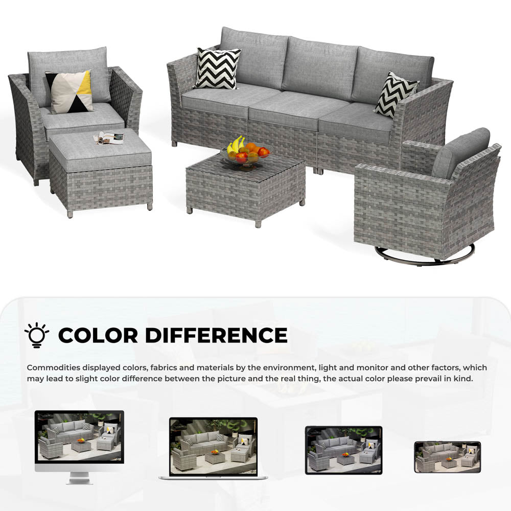 OVIOS New Rimaru Series Patio Furniture Set 7-Piece include Swivel Chairs Set Partially Assembled