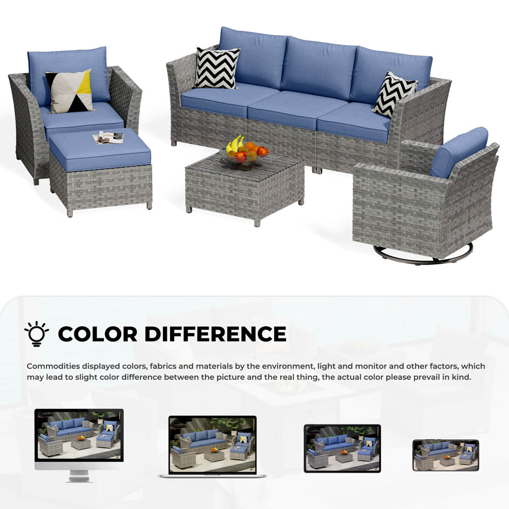 OVIOS New Rimaru Series Patio Furniture Set 7-Piece include Swivel Chairs Set Partially Assembled