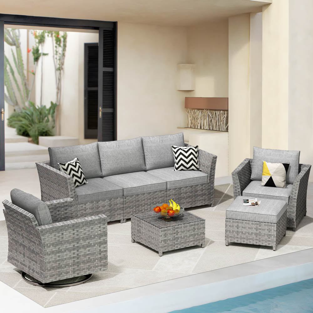 OVIOS New Rimaru Series Patio Furniture Set 7-Piece include Swivel Chairs Set Partially Assembled