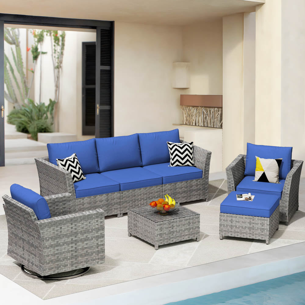OVIOS New Rimaru Series Patio Furniture Set 7-Piece include Swivel Chairs Set Partially Assembled