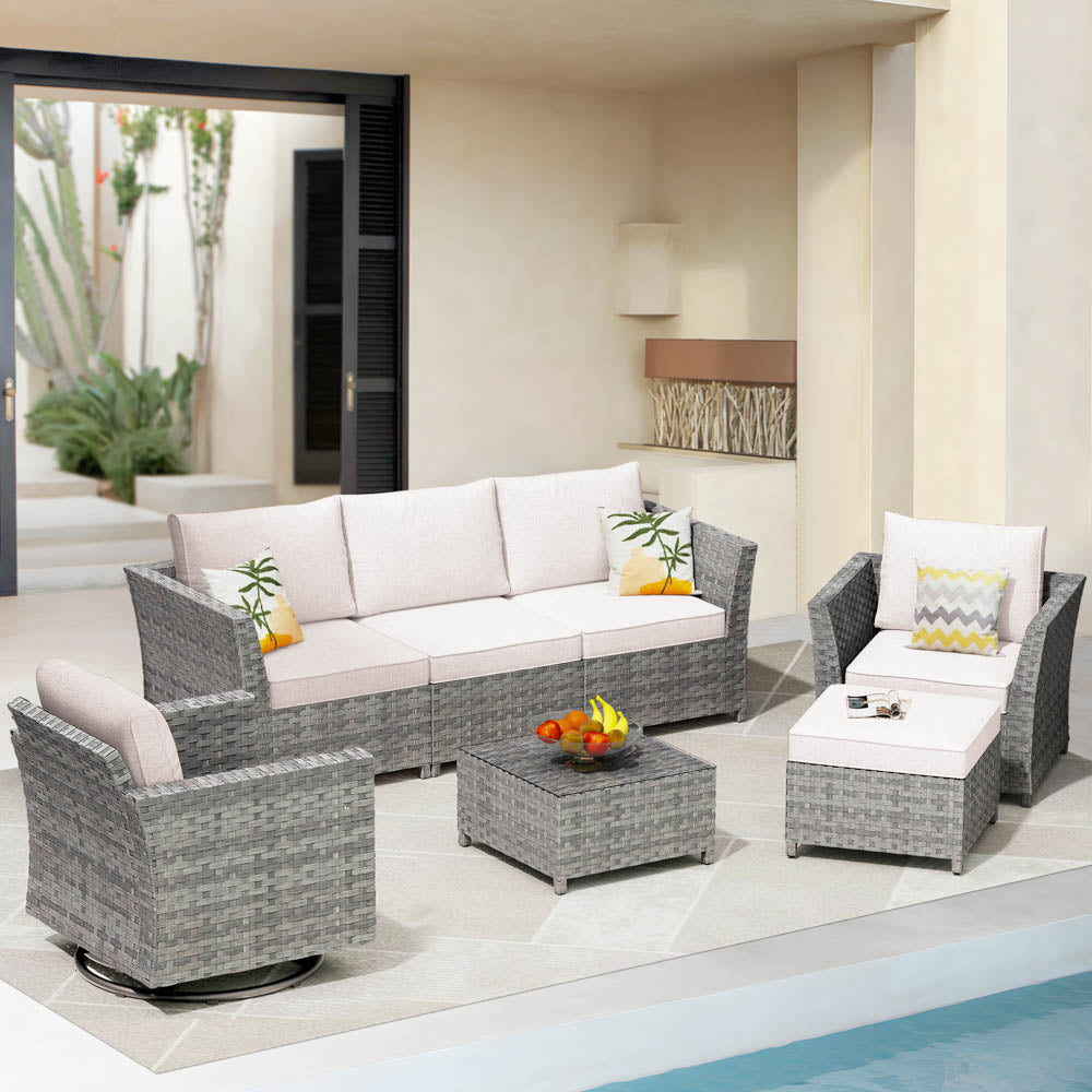 OVIOS New Rimaru Series Patio Furniture Set 7-Piece include Swivel Chairs Set Partially Assembled