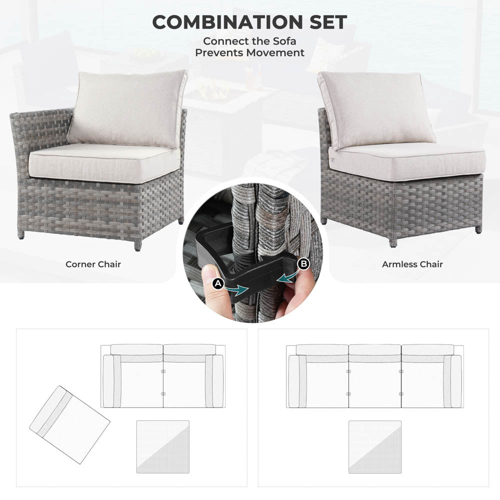 OVIOS New Rimaru Series Patio Furniture Set 10-Piece include 42"Rectangle Fire Pit Table Partially Assembled