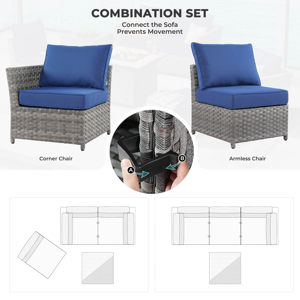 OVIOS New Rimaru Series Patio Furniture Set 13-Piece include 42"Rectangle Fire Pit Table Partially Assembled