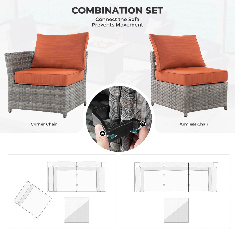 OVIOS New Rimaru Series Patio Furniture Set 10-Piece include 42"Rectangle Fire Pit Table Partially Assembled