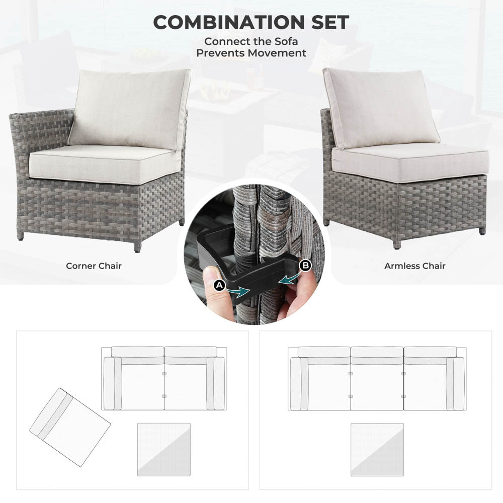 OVIOS New Rimaru Series Patio Furniture Set 13-Piece include 42"Rectangle Fire Pit Table Partially Assembled