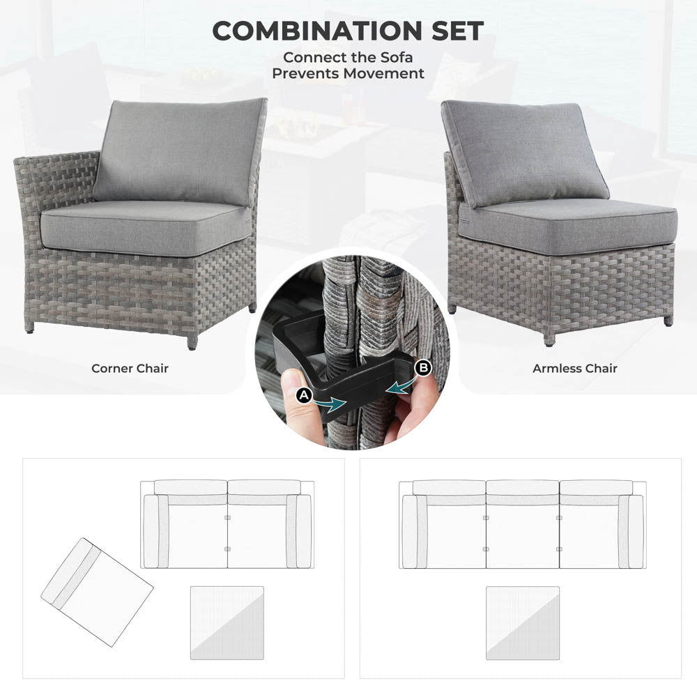 OVIOS New Rimaru Series Patio Furniture Set 10-Piece include 42"Rectangle Fire Pit Table Partially Assembled