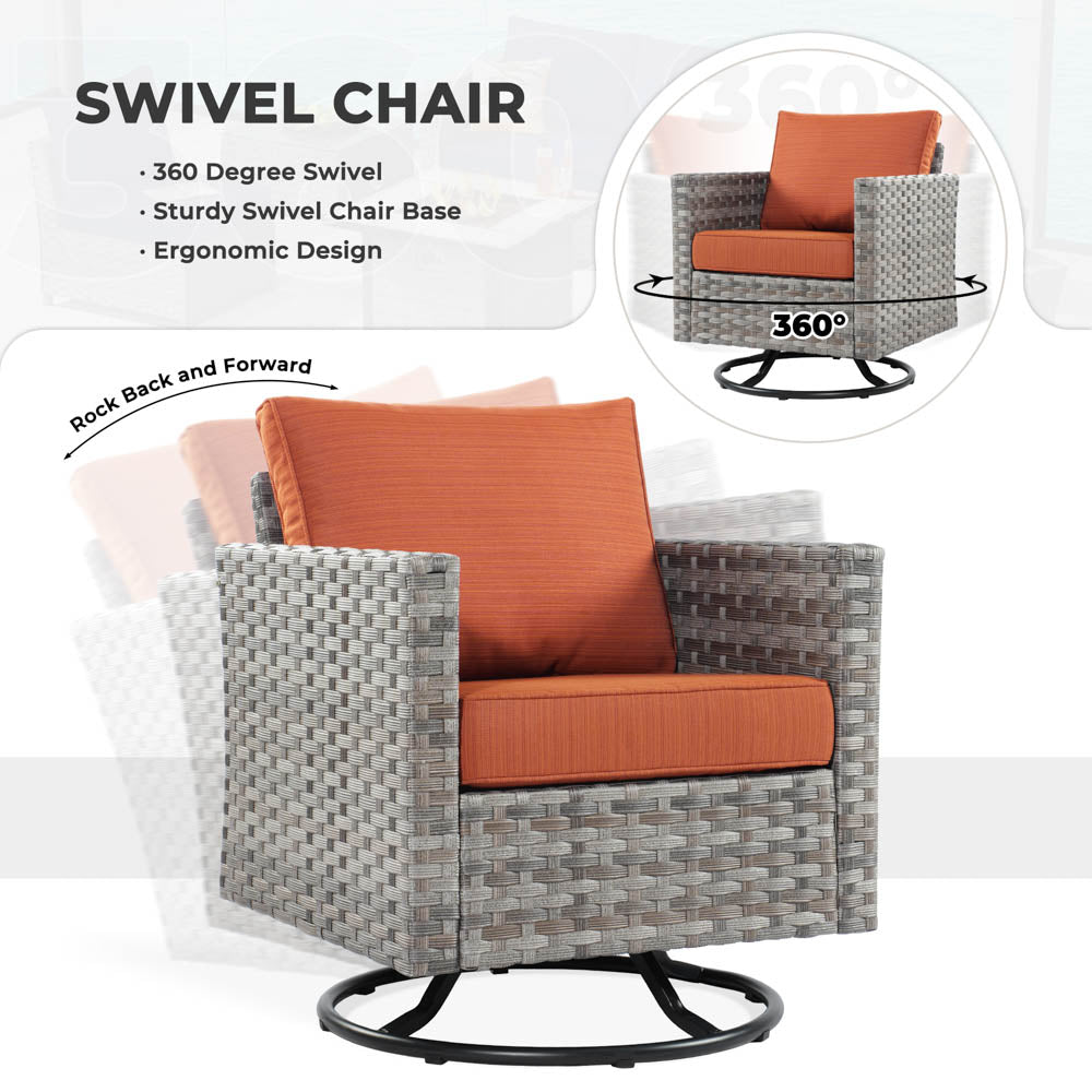 OVIOS New Rimaru Series Patio Furniture Set 7-Piece include Swivel Chairs Set Partially Assembled