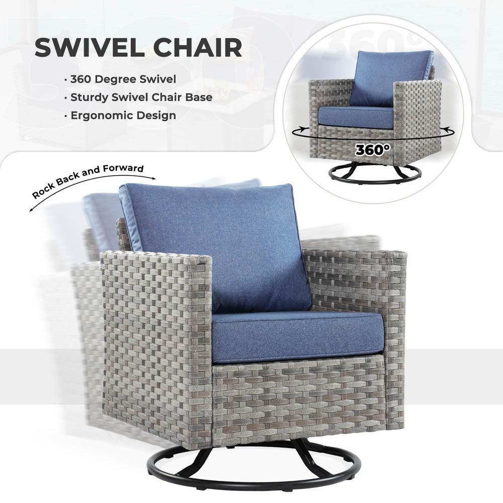 OVIOS New Rimaru Series Patio Furniture Set 7-Piece include Swivel Chairs Set Partially Assembled