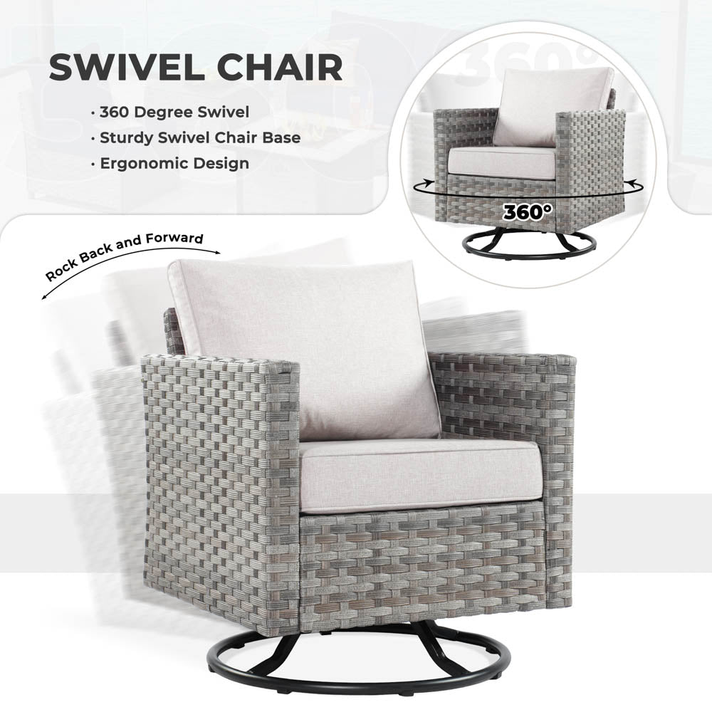 OVIOS New Rimaru Series Patio Furniture Set 7-Piece include Swivel Chairs Set Partially Assembled