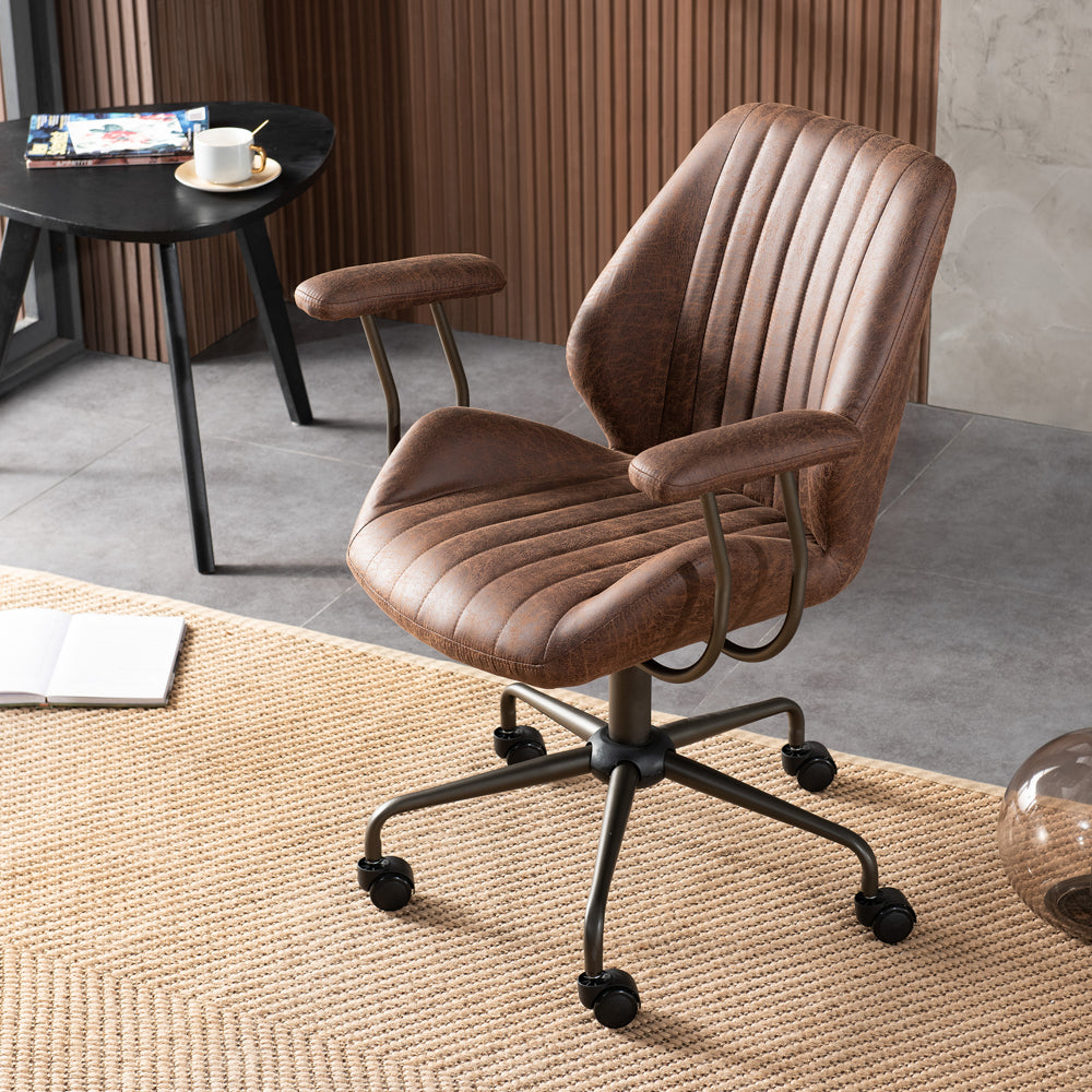 Ovios Office Chair Suede Fabric for Executive and Home Office Ergonomic Chair-Dark Brown