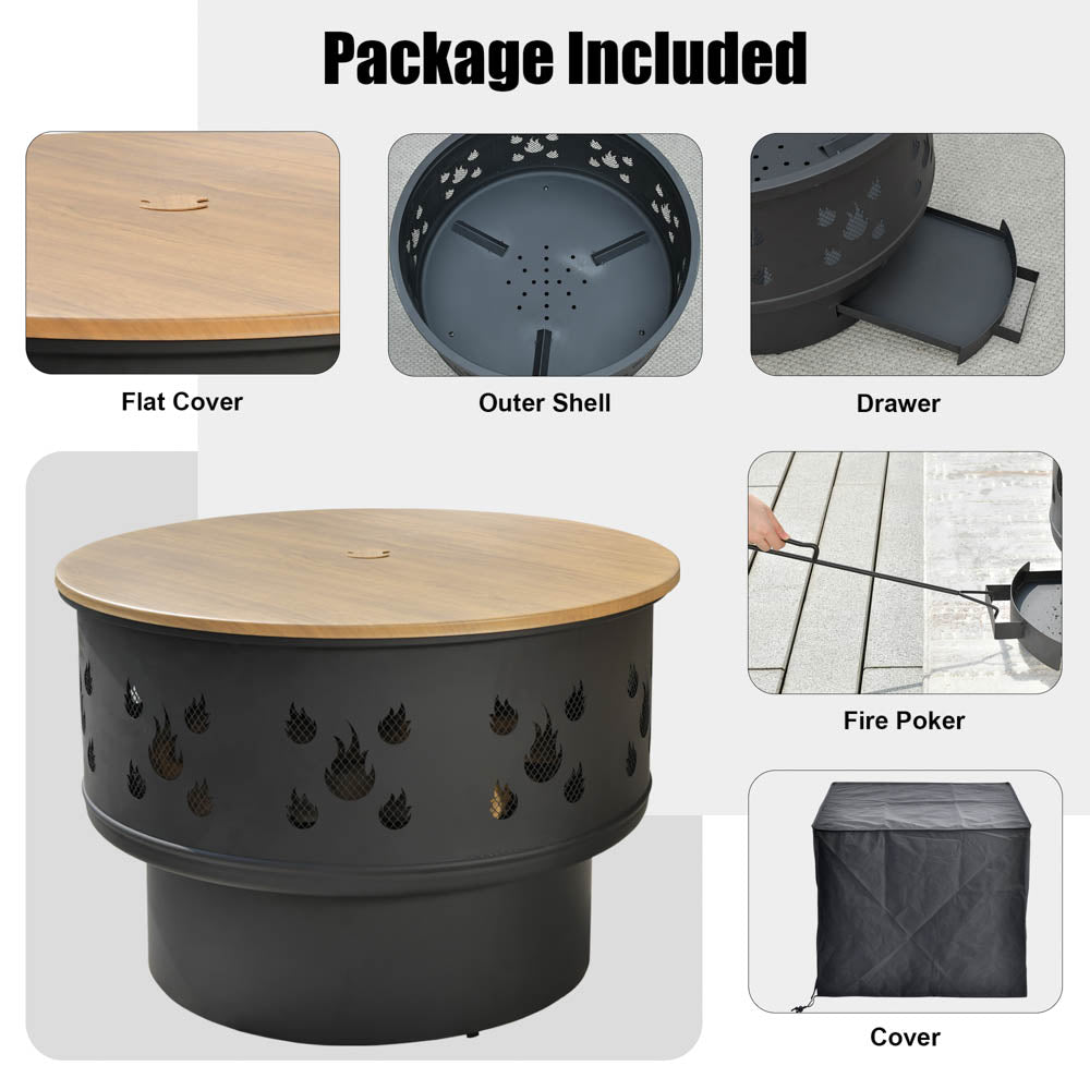 OVIOS 25.39'' Round Steel Wood Burning Fire Pit