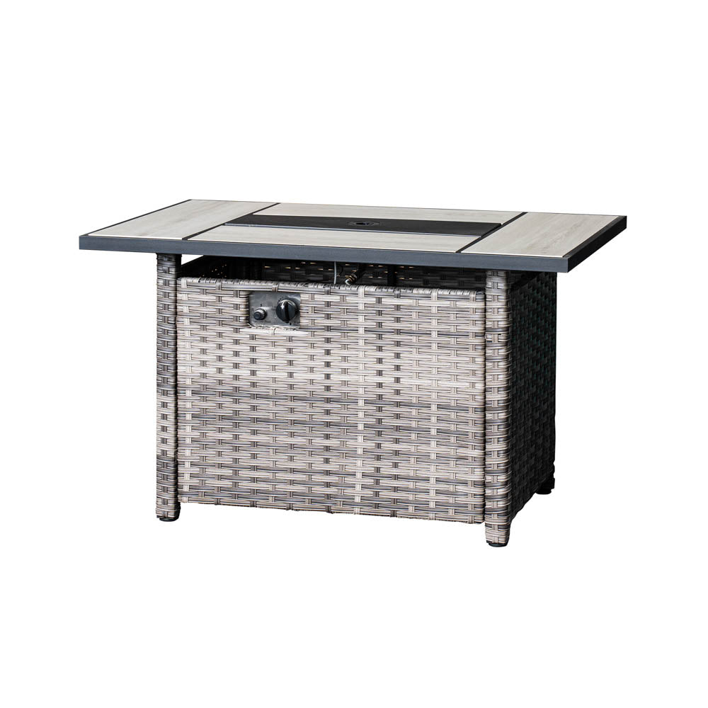 Ovios Patio Vultros 7-Piece Set With Swivel Chair and Rectangle 42'' Propane Fire Pit Table