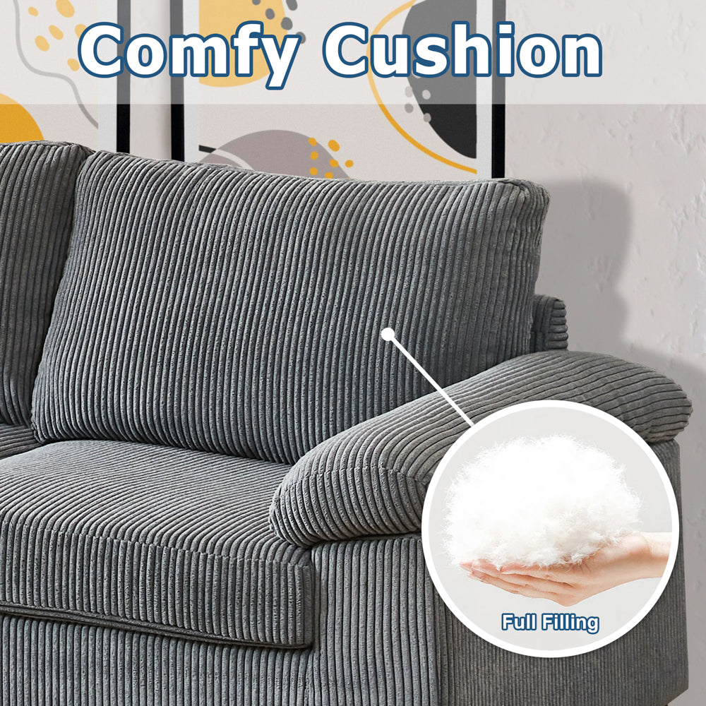Ovios 100.02" Living Room Sofa Reversible Chaise Corduroy Fabric with Ottoman