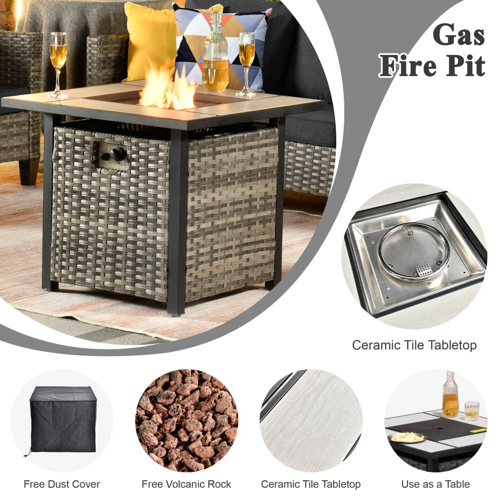 Ovios Patio Vultros Furniture Set 7-Person Seating with 30'' Propane Fire Pit Table
