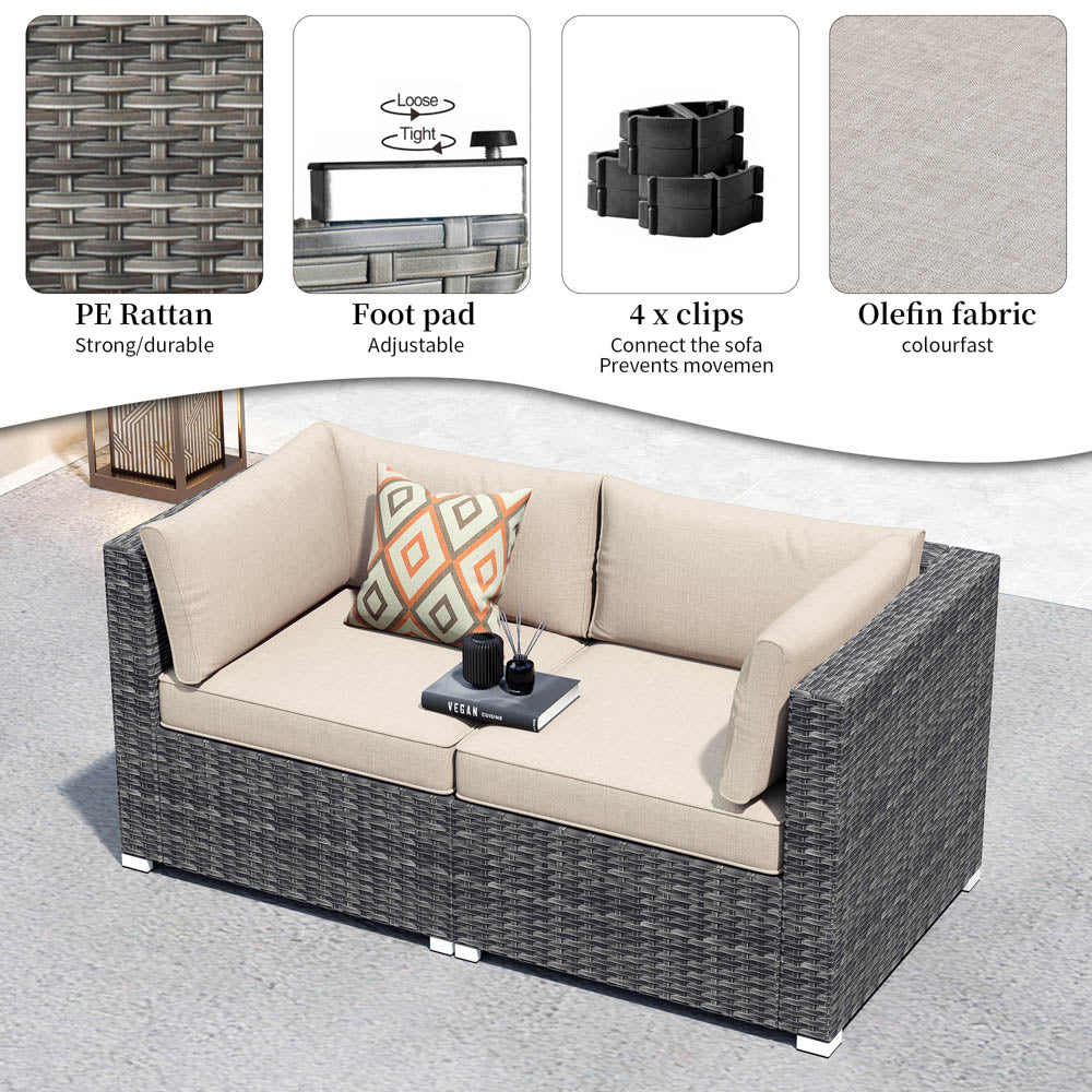 Ovios Patio Furniture Set 2-Piece Corner Sofa with Cushions and 4.13'' Wide Armrest