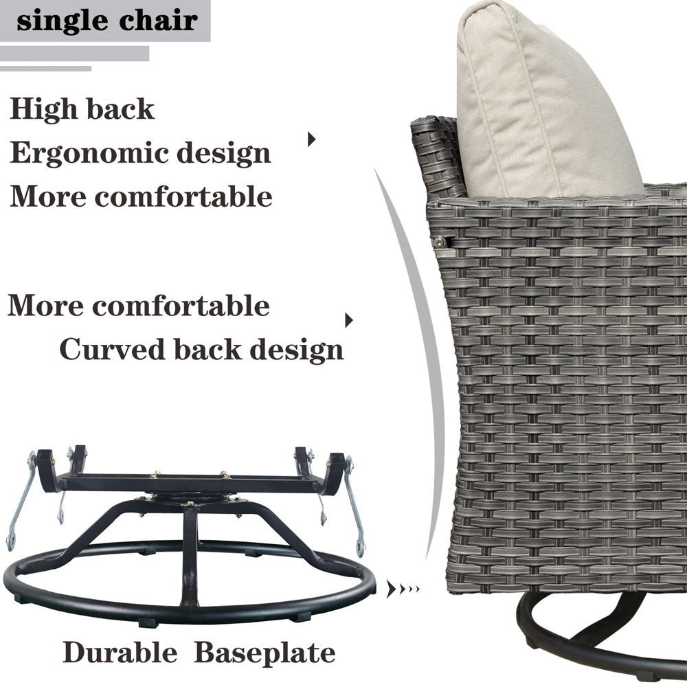 OVIOS Patio Vultros 7-Piece Set with 2 Rocking chairs and 30'' Propane Fire Pit Table