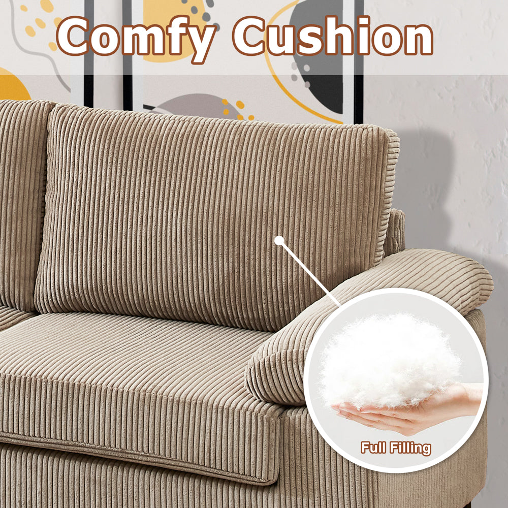 Ovios 100.02" Living Room Sofa Reversible Chaise Corduroy Fabric with Ottoman