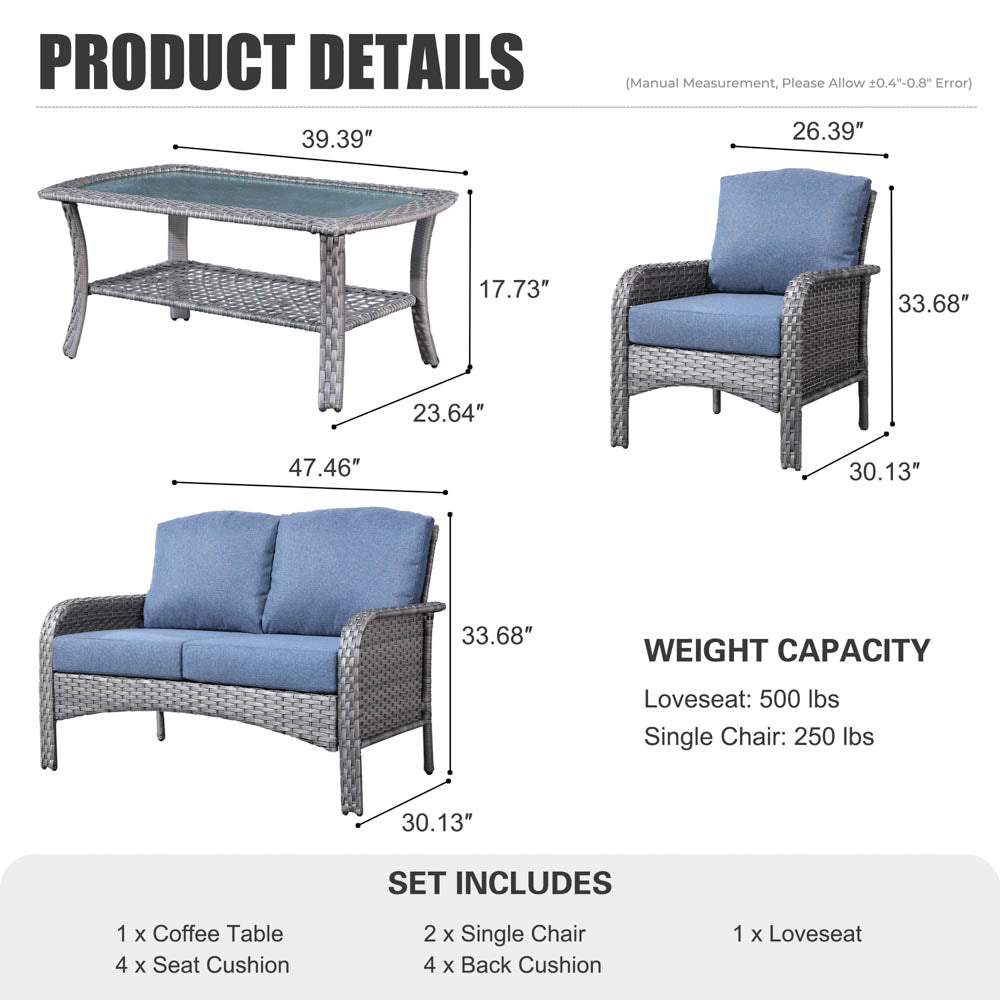 Ovios Patio Furniture Set New August 4 Piece High Back All Weather PE Wicker