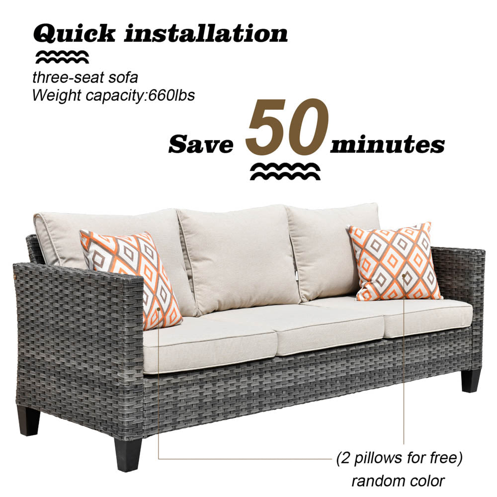 OVIOS Patio Vultros 8-Piece Set With Swivel Chair and Rectangle 42'' Propane Fire Pit Table