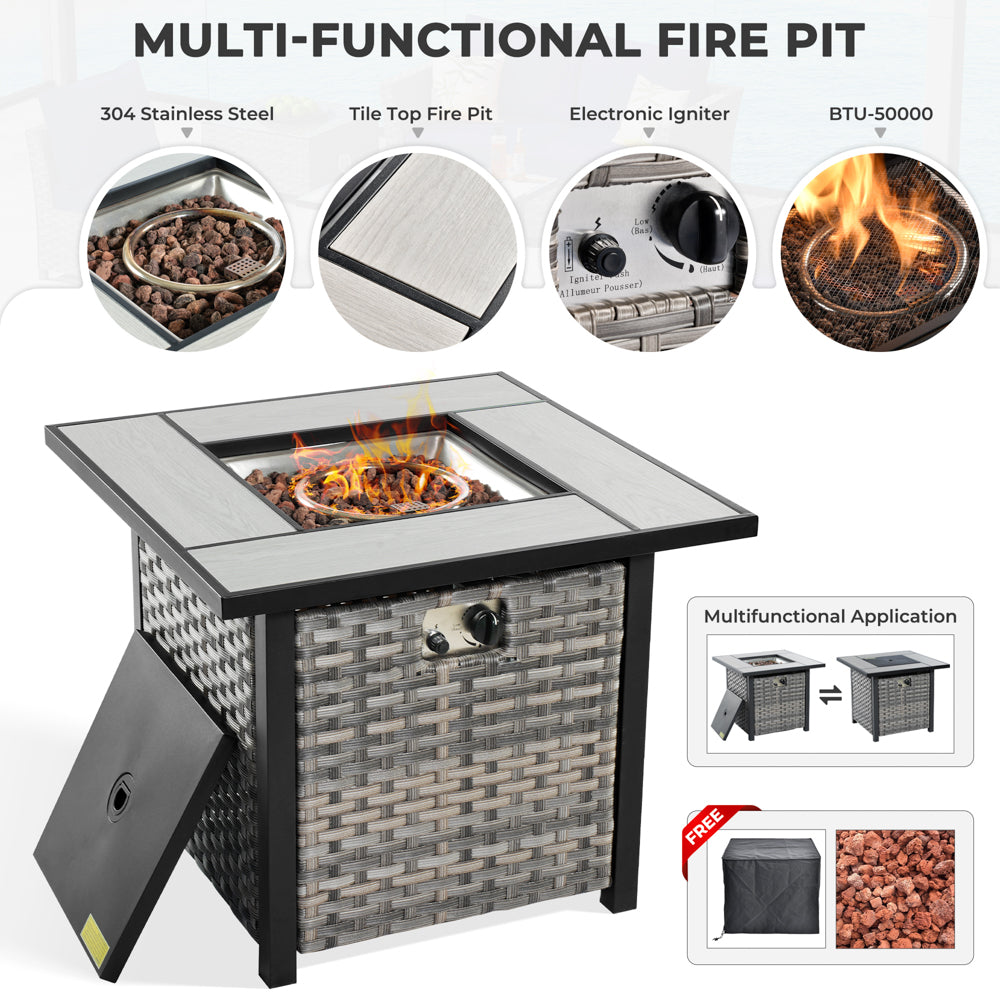 OVIOS Patio Furniture Set New Rimaru 7-Piece Set include 30'' Square Fire Pit Table Partially Assembled