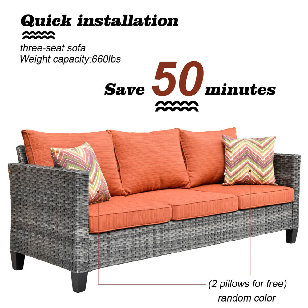 OVIOS Patio Vultros 8-Piece Set With Swivel Chair and Rectangle 42'' Propane Fire Pit Table