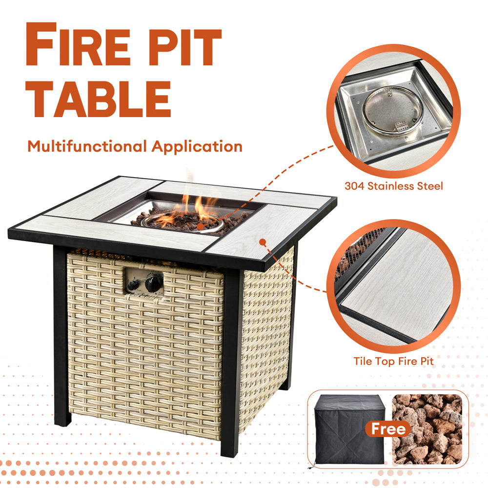 Ovios Athena Series Outdoor Patio Furniture Set with 30'' Fire Pit Table 5-Piece
