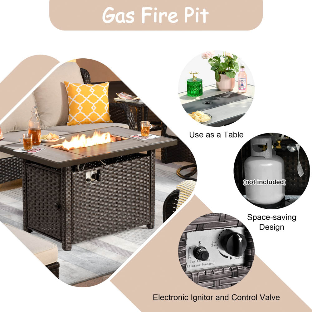 OVIOS Patio Kenard 6-Piece Conversation Set with 42'' Rectangle Propane Fire Pit Table and Rocking Chairs