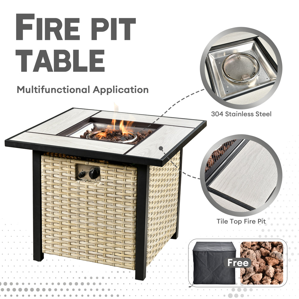 Ovios Athena Series Outdoor Patio Furniture Set with 30'' Fire Pit Table 5-Piece