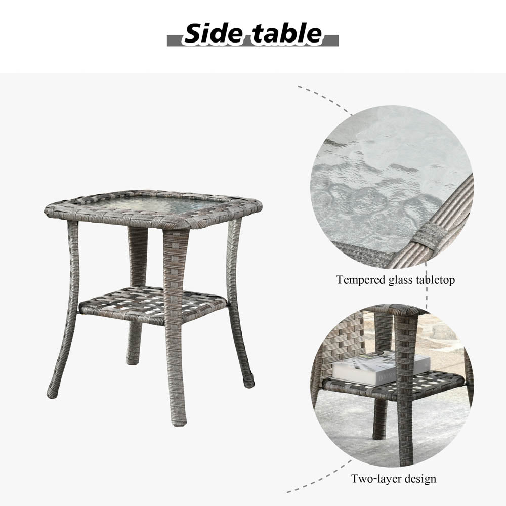 Ovios Balcony Side Table with Tempered Glass Top for BBR/BRS Series