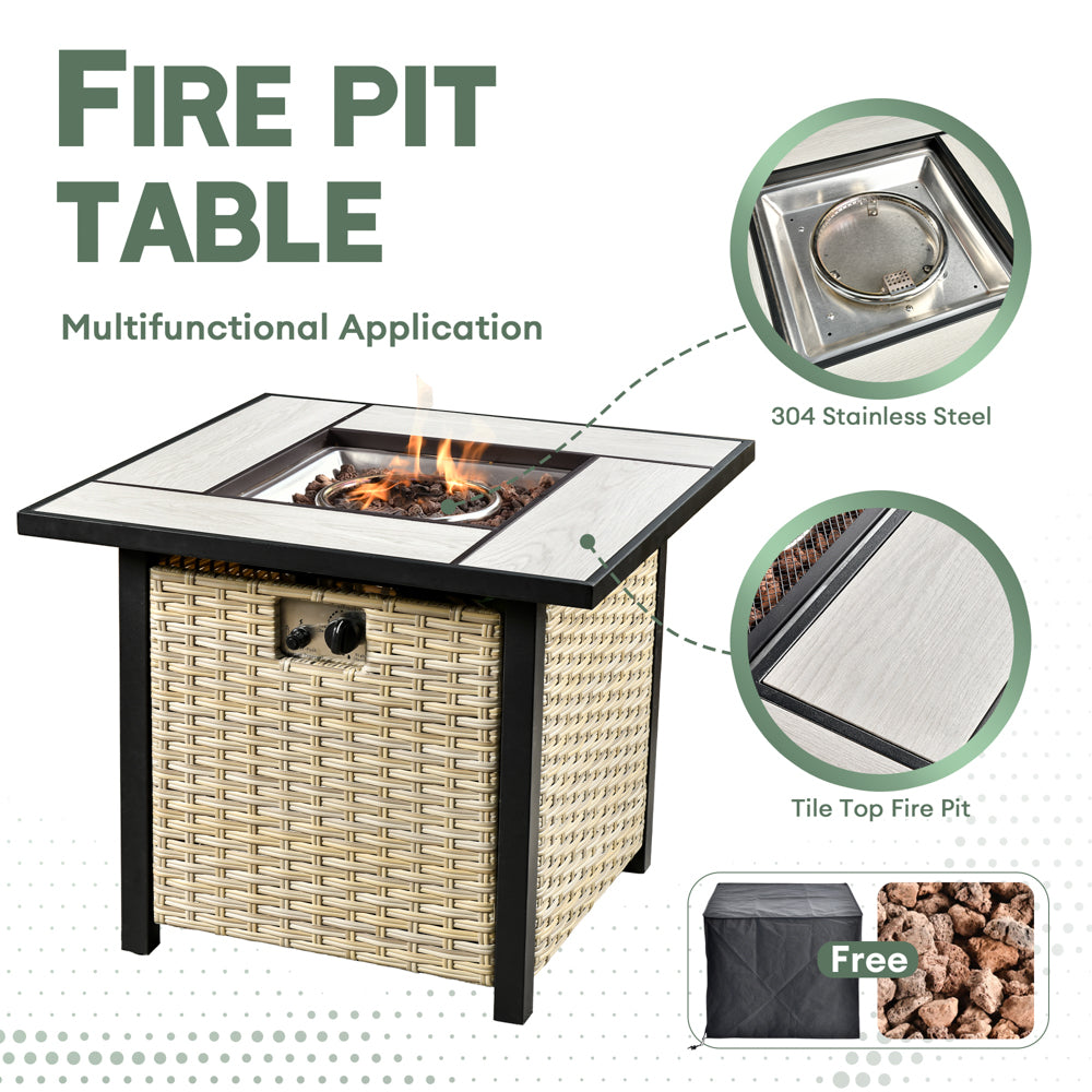 Ovios Athena Series Outdoor Patio Furniture Set with 30'' Fire Pit Table 5-Piece