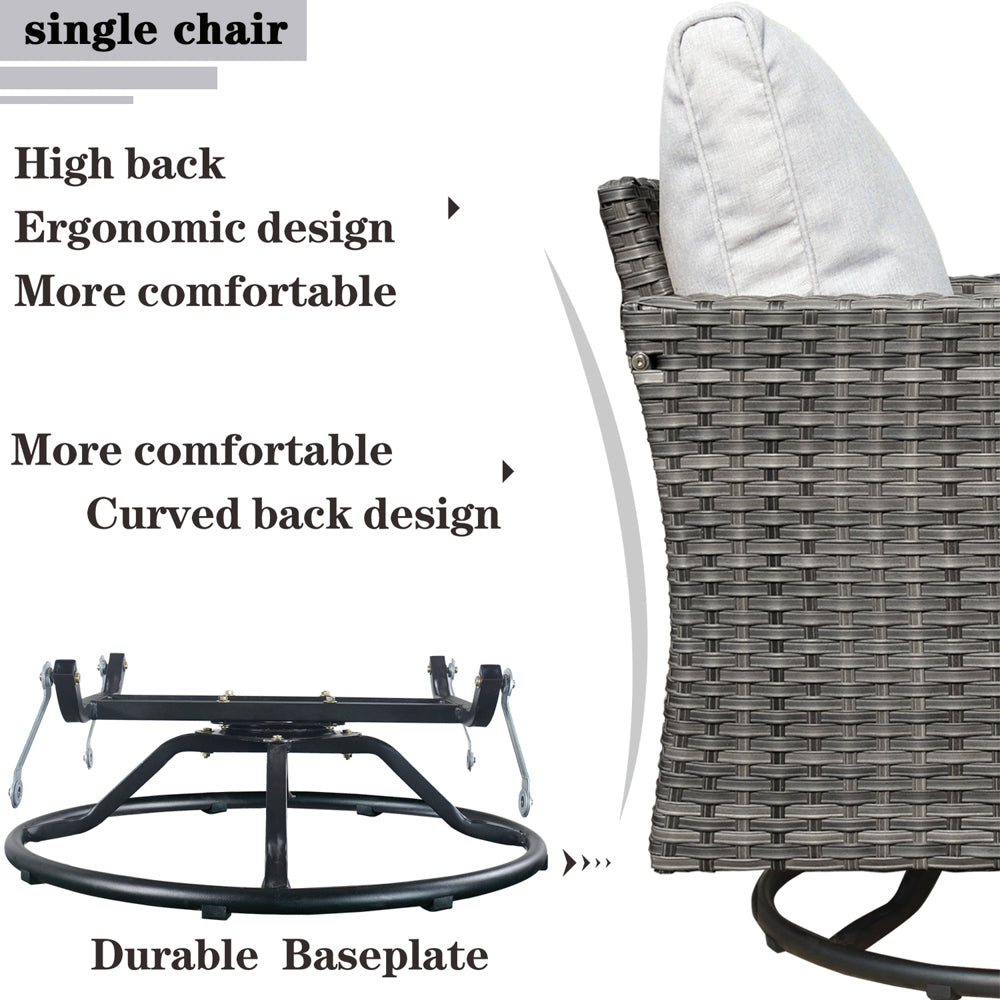 OVIOS Patio Vultros 7-Piece Set with 2 Rocking chairs and 30'' Propane Fire Pit Table