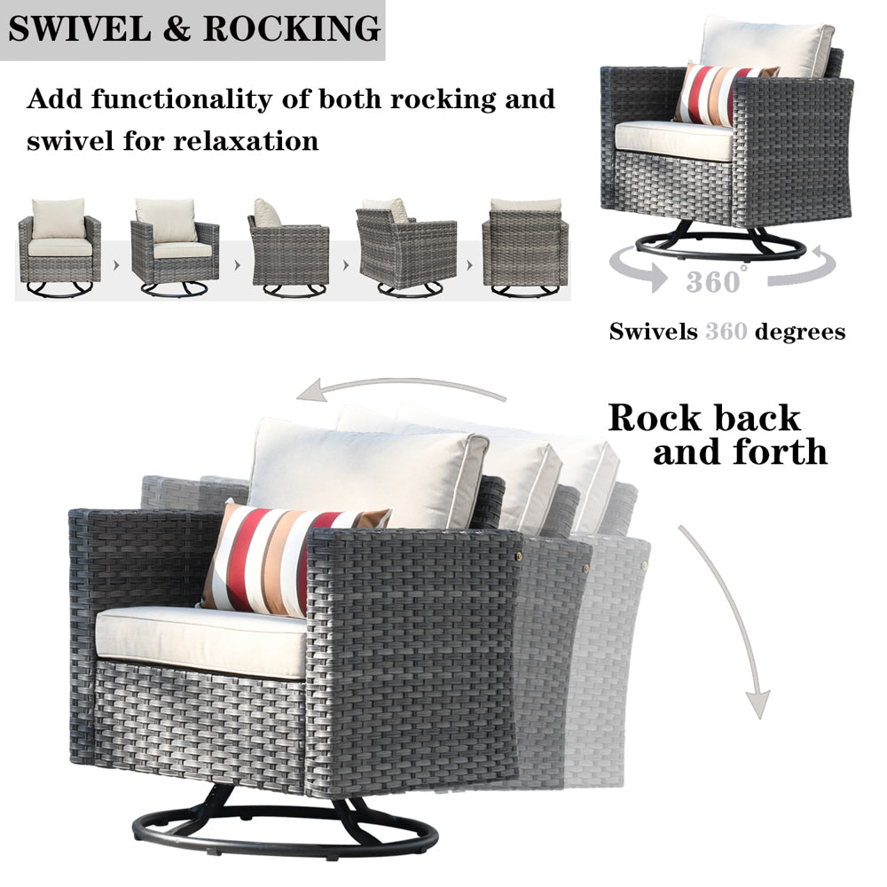OVIOS Patio Vultros 7-Piece Set with 2 Rocking chairs and 30'' Propane Fire Pit Table