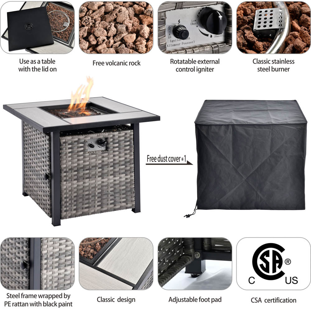 Ovios Patio Vultros Furniture Set 7-Person Seating with 30'' Propane Fire Pit Table