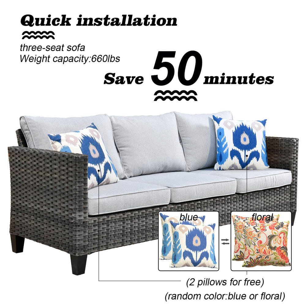 OVIOS Patio Vultros 8-Piece Set With Swivel Chair and Rectangle 42'' Propane Fire Pit Table