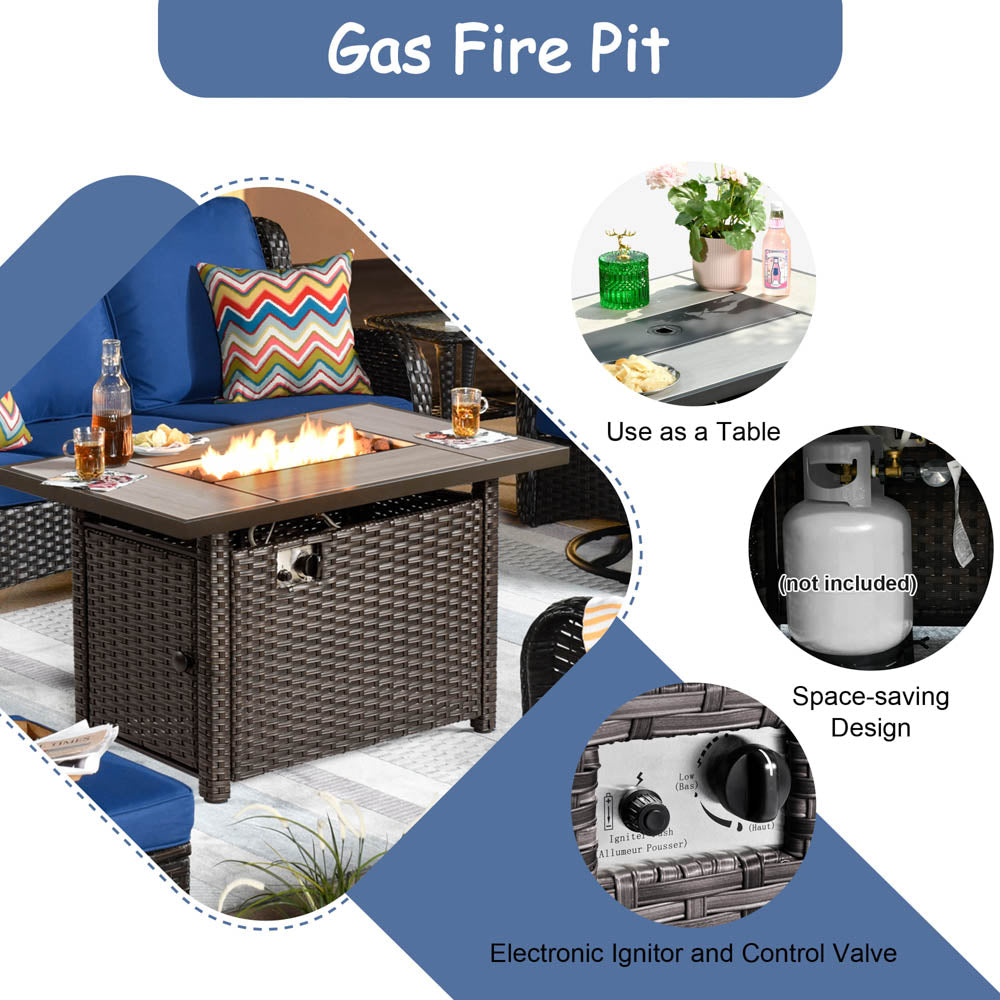 OVIOS Patio Kenard 6-Piece Conversation Set with 42'' Rectangle Propane Fire Pit Table and Rocking Chairs