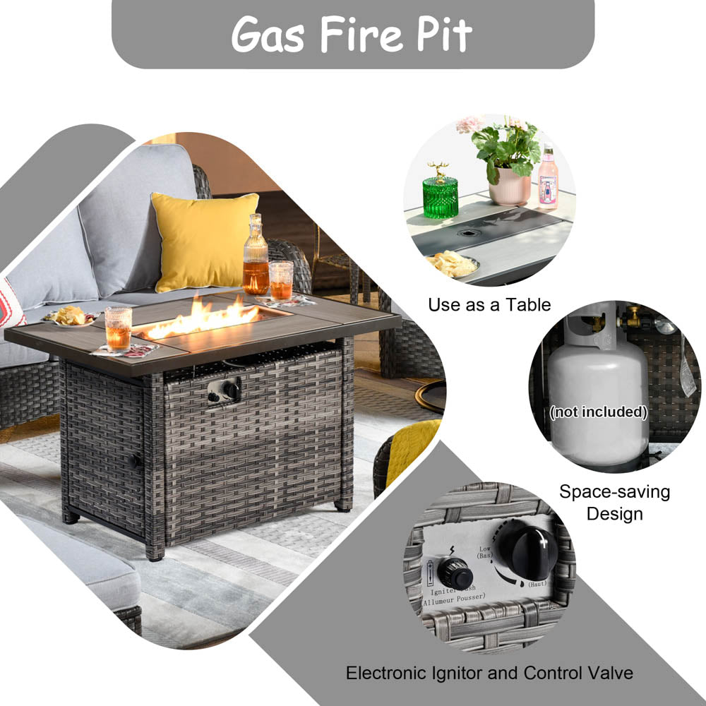 OVIOS Patio Kenard 6-Piece Conversation Set with 42'' Rectangle Propane Fire Pit Table and Rocking Chairs